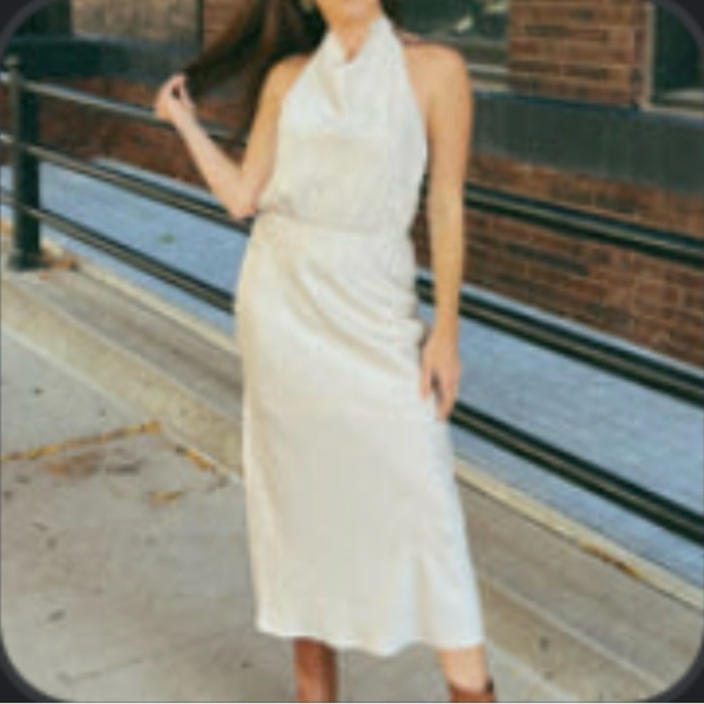 Satin White/Champagne Midi Dress (small)